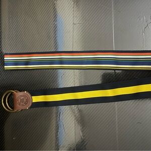 Polo Ralph Lauren Belt Multi-Color Canvas Fabric Reversible Leather Logo Rings